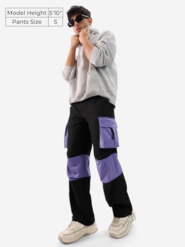 Image of The Souled Store Parachute Pants: Pale Iris Men and Boys Elasticated Toggles Leg Closure Cotton Baggy Fit Parachute Pants