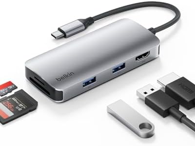 Belkin Connect USB-C ハブ 5-in-1 DDR200対応 メモリカード2倍速 4K@60Hz HDMI出力 USB-A3.2 x2ポート 5Gbps超高速データ転送用 スリムハブ SD&MicroSDカード スレッド搭載 Window/MacOS/IOS対応 MacBook Pro/Air、iPad Proなど対応 AVC007fqSGY-V2