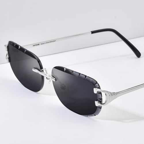 Image of HEPIDEM Rimless Rectangle Zircon Diamonds UV400 Square Sunglasses for Men with Nylon Lens