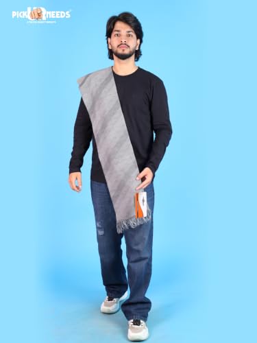 Image of Pick Ur Needs Premium Men's Warm And Stylish Woolen Muffler Angoora With Solid Color Plain Design And Stylish Tussles Ends Muffler For Men
