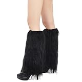 Zando Furry Faux Fur Black Leg Warmers for Women - Soft Fluffy Leg Warmers, Winter Warm Fashion Fuzzy Boot Cuffs Covers for Halloween Accessories Costume Cosplay Party Daily Wear One Size