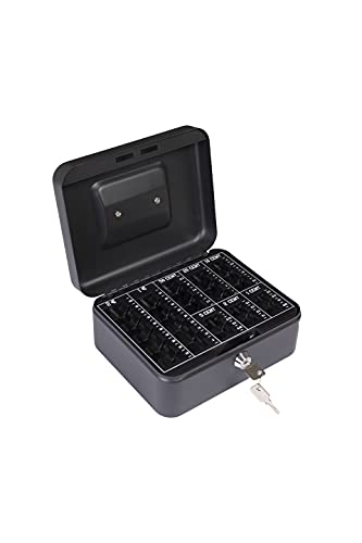 ARREGUI Elegant Cash C9624-EUR Geldkassette mit Münzzählbrett | Geldbox aus Stahl mit Euro- Zählbrett für Münzen | 20 cm breit | herausnehmbarer Zähleinsatz | Kasse mit Münzzählbrett | schwarz