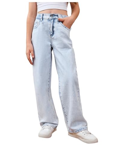 GORGLITTER Girl's Bow Jeans Baggy Jeans Graphic High Waisted Straight Leg Denim Pants with Pockets 8-16Y