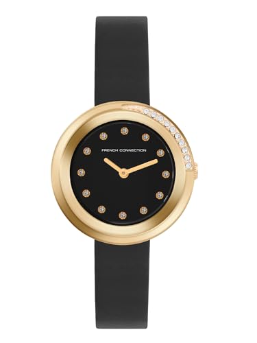Image of French Connection Sunray Black Round Dial with Black Leather Strap Watch for Womens - FCO1BBL