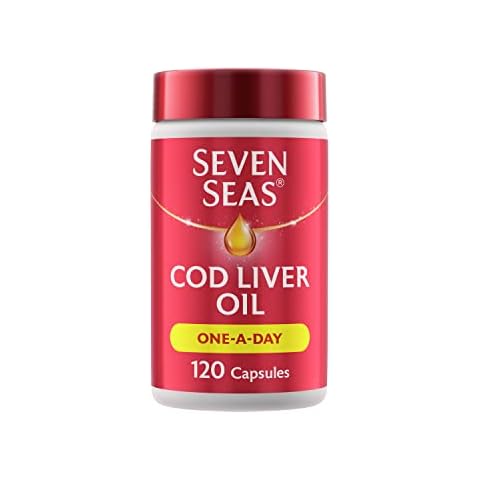 Seven Seas Cod Liver Oil Tablets With Omega-3, Fish Oil, One A Day, 4 Months Supply (120 Capsules), EPA & DHA, With High Strength Vitamin D & A Cover