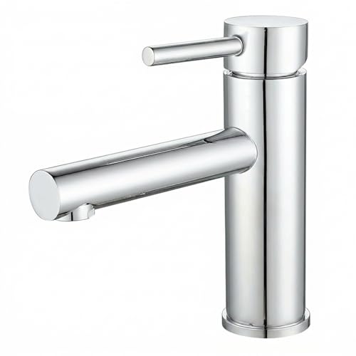 Valaz Grifo De Lavabo Monomando Redondo Cromado Con Caño Recto Mezclador Agua Fría Y Caliente De Latón Serie Palancia