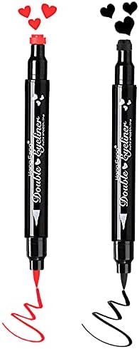 Go Ho 2PCS Eyeliner Stamps,Black&Red Eyeliner Heart Stamp Eyeliner for Love Gift Fun Makeup,Double-side Long-lasting Waterproof Perfect Wing Cat Eyes Stamp Eyeliner,Liquid Eyeliner Colorful Set Wingliner Shapes