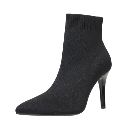 SelRoys Women's Ankle Boots Stretch Elastic Knit Pointed Toe Stiletto Heel Breathable Fashion Sock Booties - Main Image