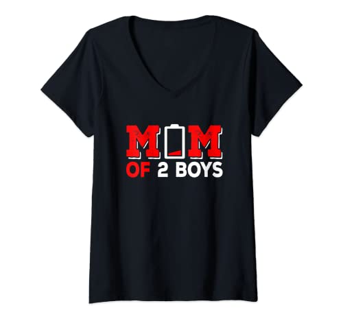 Mujer Mothers Day Son Mom of 2 Boys Funny Gift idea for men women Camiseta Cuello V