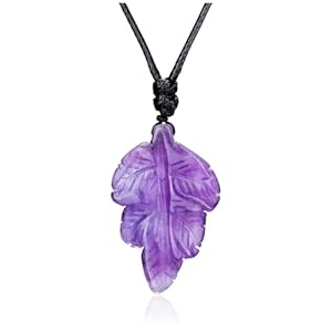 Top Plaza Amethyst Healing Crystal Stone Necklace for Women Men Carved Natural Gemstone Leaf Pendant Necklace Spiritual Jewelry Christmas Gifts