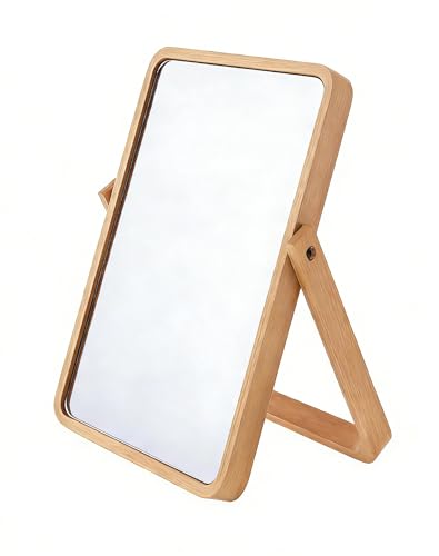 Espejo de maquillaje rectangular de madera sólida