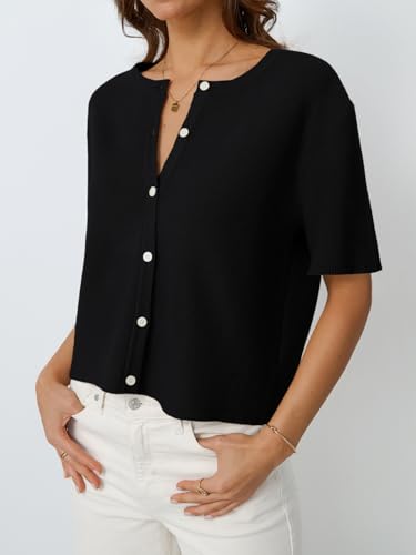 LILLUSORY Short Sleeve Cardigan Sweaters for Women 2025 Summer Cropped Button Up Sweater Tops Casual Shirt Y2K Outfits3