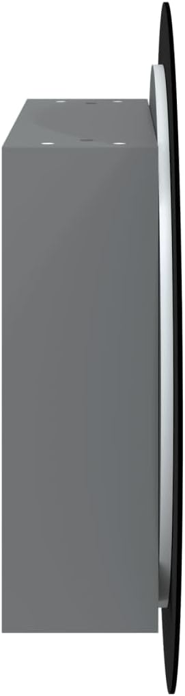 Wall-Mounted Bathroom Cabinet with Round Mirror and Built-in LED Lights, Grey Engineered Wood, Glass, and PVC Storage Cabinet with Two Adjustable Shelves and Copper Finish,