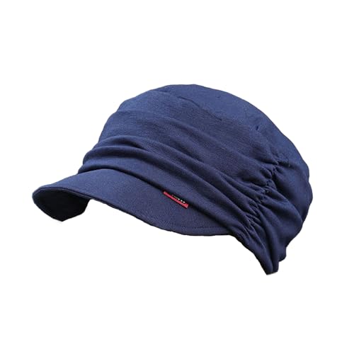 AIDIER Women Pleated Soft Baseball Cap Peaked Chemo Cap Bamboo Baseball Cap Soft Newsboy Hat Cancer Headwear Chemo Cap with Brim for Hair Loss Ladies Beret Hat Slouchy Bonnet Navy Blue