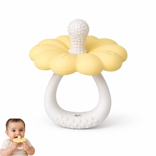 Image of Signamio Silicone Teether for Baby, BPA Free - Food Grade, Non Toxic PVC Free, Easy Grip Handle, Soft Edges, Baby Teethers for 6 to 12 Months, Teethers for 3 to 6 Months, Soft - Yellow
