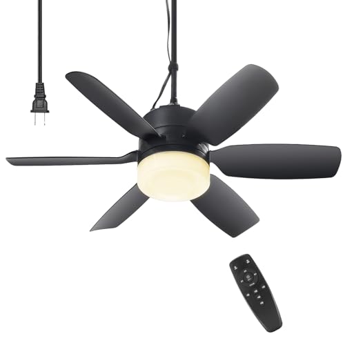 Fanspex 20.5 Plug in Ceiling Fan with Light for Gazebo Patio Canopy Tent Porch RV 5 Fan Speeds with Adjust Lighting Black