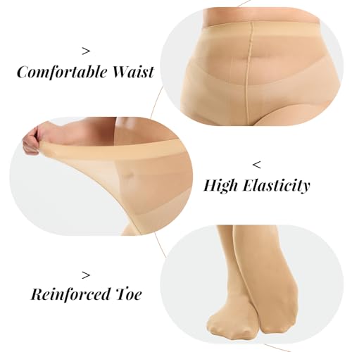 Image of 2 Pairs Plus Size Tights for Women, 40D Semi Sheer T-Crotch Pantyhose High Waist Stockings with Reinforced Toe