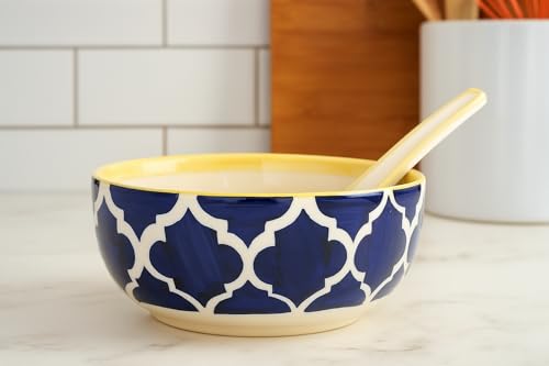 Image of HS Hindustani SAUDAGR Blue Umrao Ceramic Bowl Set of 2(300ml Each) Soup Bowl Without Handle & with Spoon Microwave Safe Bowls katori Ideal for Snacks Rice dal Desserts and Gifting.