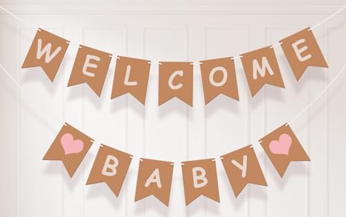 Koliphy Guirlande Welcome Baby, Deco Welcome Baby Banderole pour Baby Shower, Réception à Domicile, Baby Shower, Decoration Anniversaire pour Fille(Rose)