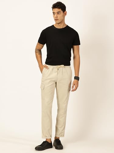 Image of Thomas Scott Men's | Solid | Light Weight | Breathable Fabric | 6 Pocket | Ankle Length | Mid Rise | Regular Fit | Linen | Elasticated with Drawstring | Chino Trouser | Pants
