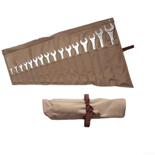 babominimer Wrench Storage Bag,Waxed Canvas Spanner Chisel Roll,Heavy Duty Small Tool Bags With 16 Pockets,Tool Wrap Wallet Organiser,(Wrench Not Included)