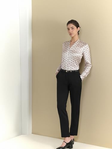 Image of FableStreet Women Formal Shirt | Relaxed Fit V-Neck Polka Dot Pattern with Pleated Detailing | Satin Fabric for Business Casual
