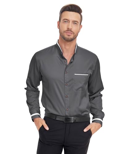 SWISSWELL Mandarin Collar Dress Shirt for Men Clergy Shirt Collarless Button Down Business Casual Shirts3