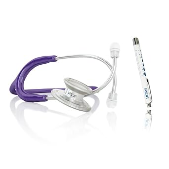 MDF Instruments MD One Stainless Steel Stethoscope, Adult, Purple Tube + LUMiNiX Medical Professional Penlight