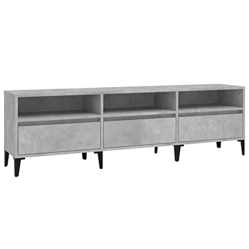Mesa de TV gris hormigón 150 cm, mueble de televisión moderno de madera 3