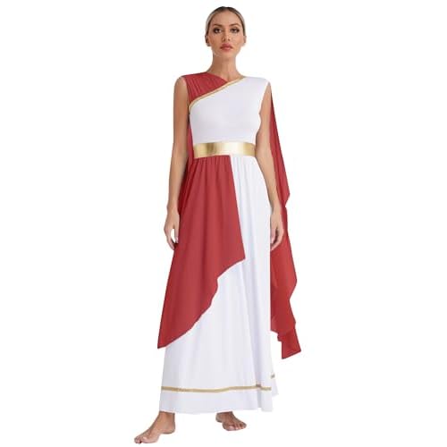 TiaoBug Disfraz de Diosa Romana para Mujer Vestido Largo Blanco Disfraces Carnaval Históricos Antigua Grecia Disfraces de Cosplay Carnaval Halloween borgoña XL