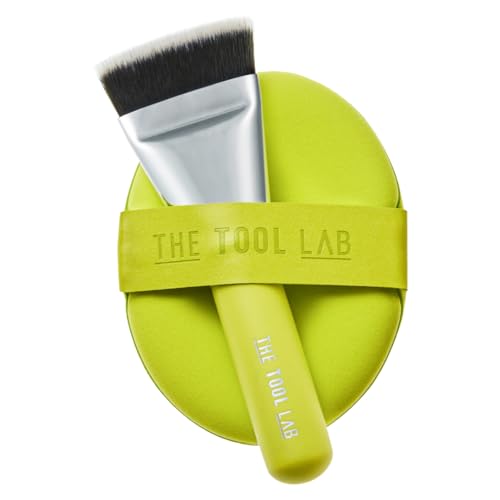 THE TOOL LAB Aqua Fitting Duo, Makeup Set with Flat Foundation Brush and Liquid Foundation Puff, Portable Case with 1.1