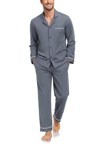 COLORFULLEAF Men's 100% Cotton Pajamas Set Button Down Pajamas for Men Long Sleeve Mens Loungewear Sets with Pockets