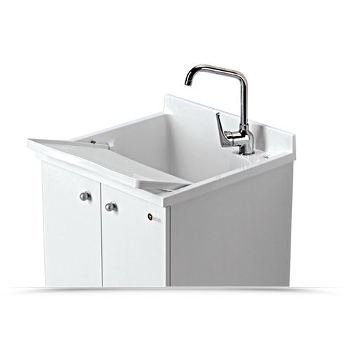 Mobile Lavatoio Interno Arredamenti Montegrappa Look One 60X50 H85 cm Cerniere Economico Piedini Fondo Ripiano Alluminio Anta Legno Nobilitato Bianco Asse Vasca Lavabo Termoplastico Lavapanni Pomello