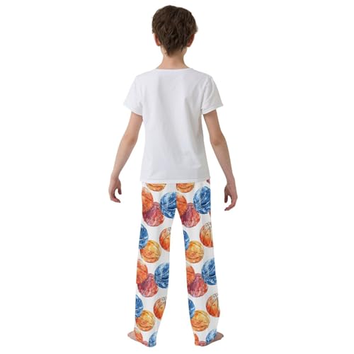 ALAZA Multicolor Basketball Ball White Pajama Pants Long Sleep Pant Pajama Bottoms Elastic Waist with Pockets3