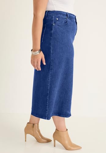 Women's Plus Size Front-Slit Denim Midi Skirt3