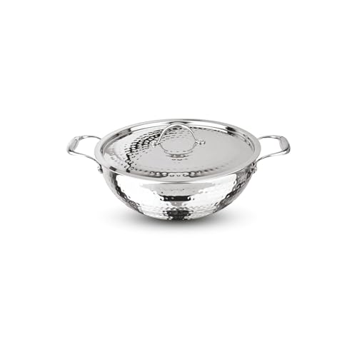 Image of Signoraware Artista Tri Ply Stainless Steel Hammered Deep Kadhai 20cm with Steel Lid | Elegant Finish | Even Heat Distribution | Ideal for Deep Frying & Daily Indian Cooking Needs (2 LTR | Steel)