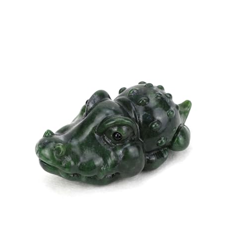 gemshan Jade Crocodile Statue, Pocket Cute Animal Figurines Gift, Home Office Decoration for Desktop, Shelf, Fish Tank