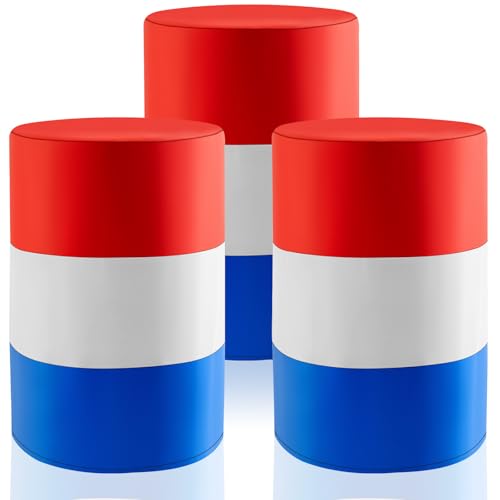 Breling 3 Pack 55 Gallon Equestrian Barrel Covers for Barrel Racing, Red White Blue 210d Oxford Fabric, for Steel Plastic Fiber Rodeo Equipment and Horse Practice