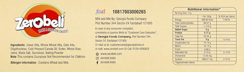 Image of Zerobeli Sugar Free Jowar Jeera Biscuits - 375g (Pack of 2) | Guilt-Free | Perfect Blend of Nutrition | Ideal for Health-Conscious Consumers | 100% Wholegrain I No Refined Sugar | Diabetic Snacks