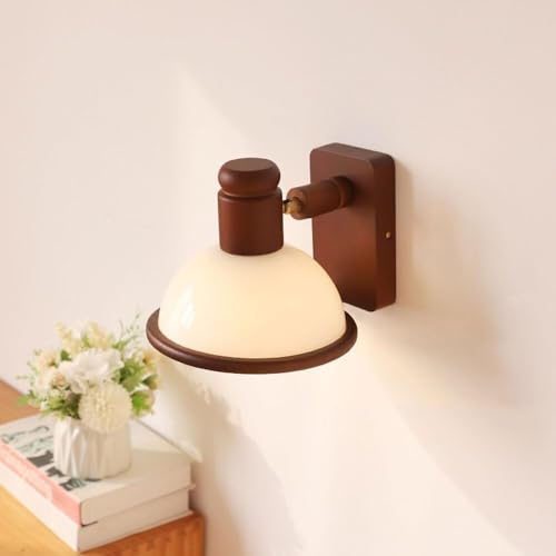 Aplique de pared orientable de madera y vidrio lechoso para dormitorio 6