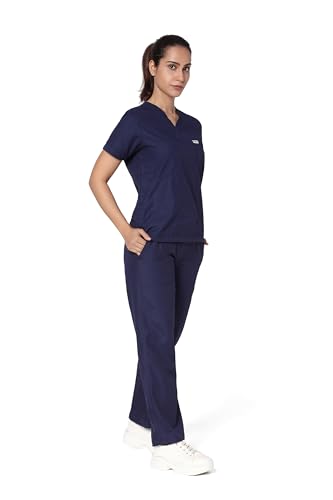 KNYA Classic Women's 5-Pocket New Gen Scrubsuit | V Neck | Flexibile & Comfortable Top & Bottom | Easily Accessible Pockets | Uniform for Doctors