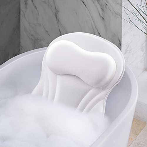 Fitrace Bath Pillow, Soft Spa Bath Pillows for Tub, 17x17in Large Luxury Bathtub Pillow with 7 Strong Grip Suction Cups for Hot Tub, Jacuzzi, Spas (White)