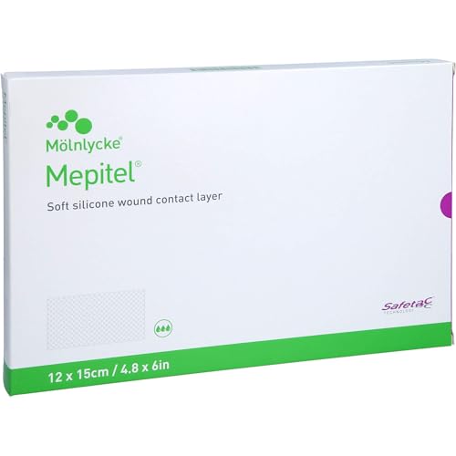 Mepitel ME291000 Wundkontaktschicht aus weichem Silikon, Safetac-Technologie, 12 cm breit, 15 cm lang, 5 Stück
