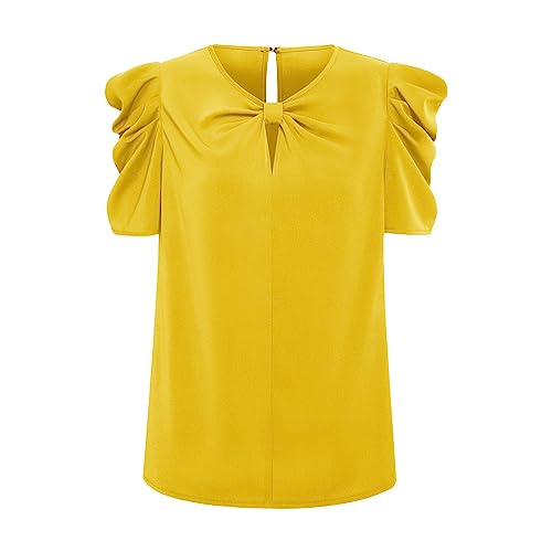 Generisch Neues, einfarbiges Oberteil mit V-Ausschnitt schmaler Passform für Damen Shorts Damen Schlafen (Yellow, M)
