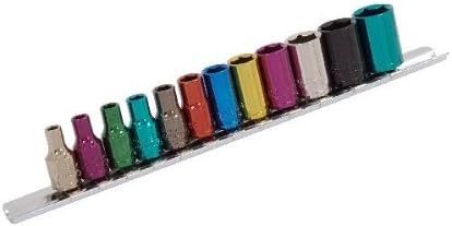 12 Piece Multi Coloured Socket Set, 1/4" Drive + Wall Rail