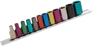 12 Piece Multi Coloured Socket Set, 1/4" Drive + Wall Rail