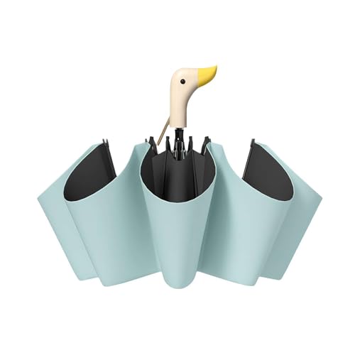 BQLQBQLQ Travel Umbrella with Duck Head Handle,Compact Small Umbrellas for Rain Sun,Portable 8 Ribs Folding Umbrella with Wooden Handle (Light Blue)