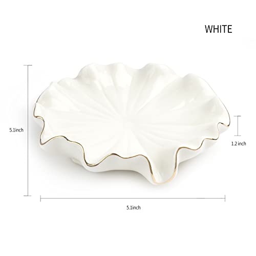 Polyroyal Ceramic Self Draining Soap Dish White Lotus Leaf Soap Holder Waterfall Soap Dish Soap Savers For Bar Soap, For Bathroom thumb #3
