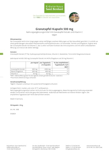 Granatapfel-Kapseln von Kräuterhaus Sanct Bernhard mit Ellagsäure und Vitamin C