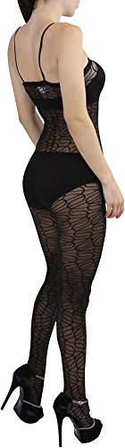 Image of ToBeInStyle Women's Bodystocking Crotchless Peek-A-Boo Fishnet Lace Bodysuit